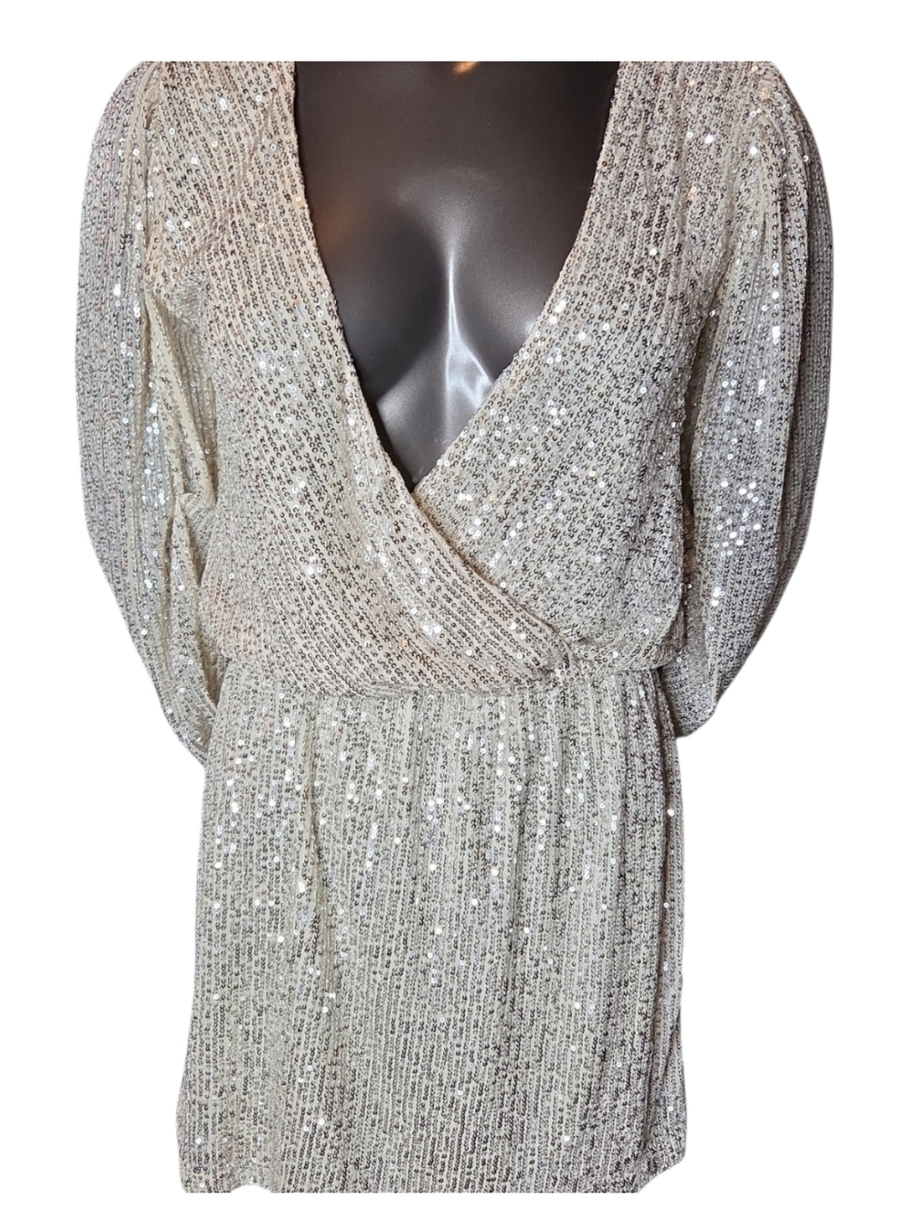 Fashion Nova Silver Sequin Long Sleeve Dress
